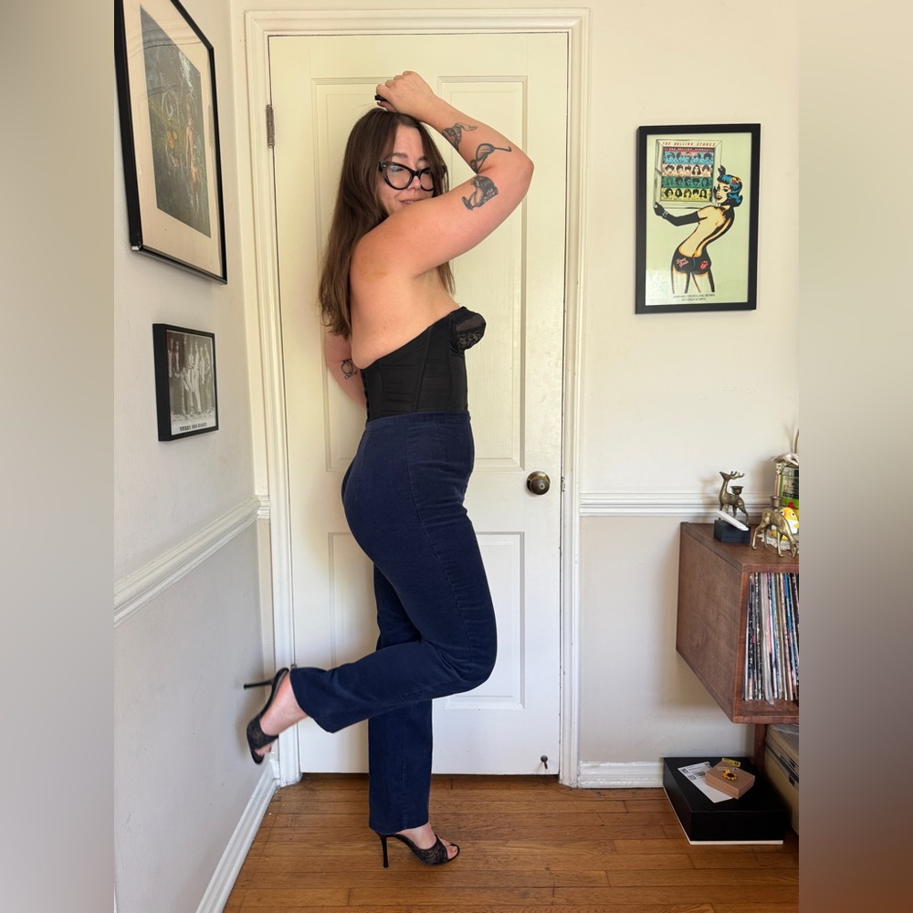60s Vintage Side Zip Navy Corduroy Pants - Picture 3 of 8